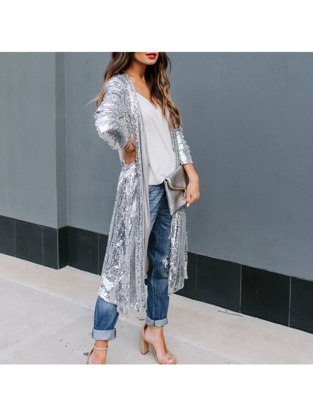 Vici Silver Sequin Bow-Tie Jacket